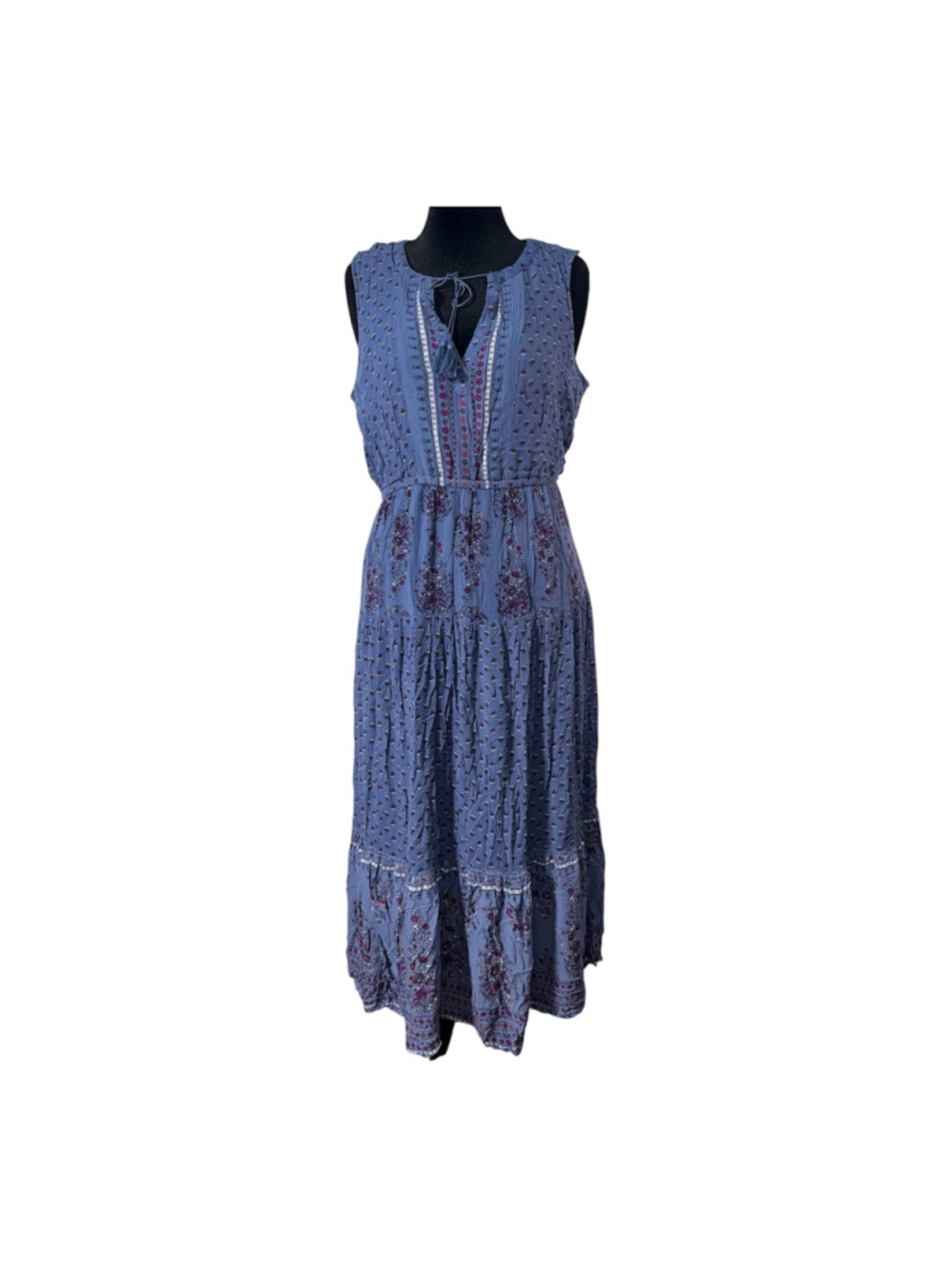 Old Navy Bohemian Maxi Sleeveless Dress Tiered Floral Paisley Print Blue XL - Picture 2 of 10
